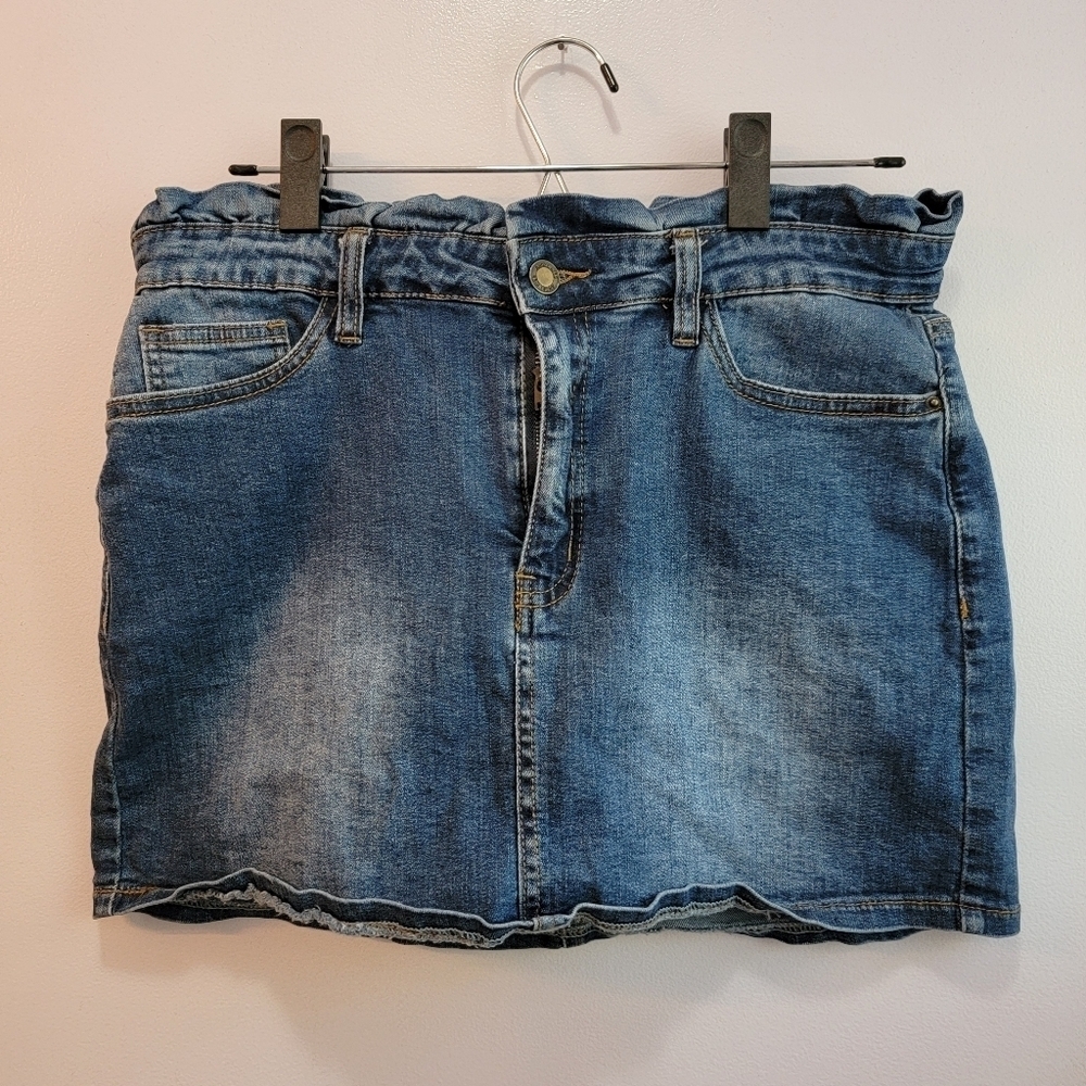 Angel Kiss Denim Paper Bag Mini Skirt Size L